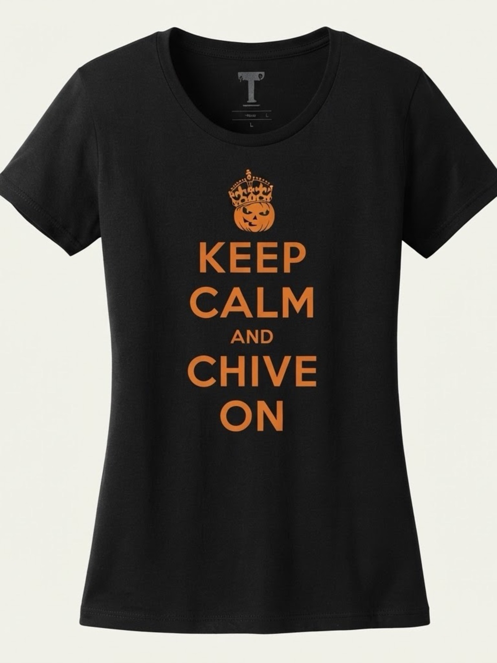 Chive Tees Keep Calm and Chive On Pumpkin Halloween T-Shirt Womens L